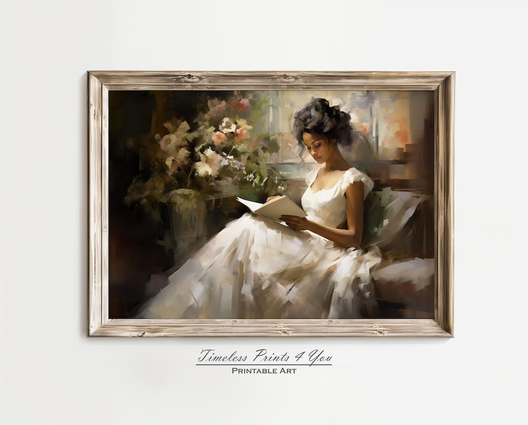 Black Woman Wall Art, African American Art, Book Reading, Black Owned