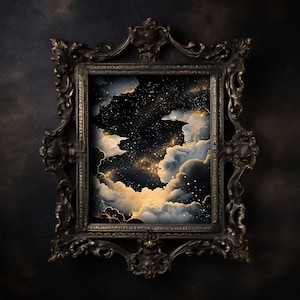 Night Sky Art Print, Dark Academia Decor, Dark Academia Clouds At Night, Celestial Art Print, Dark Moody Wall Art, Dark Maximalist Art