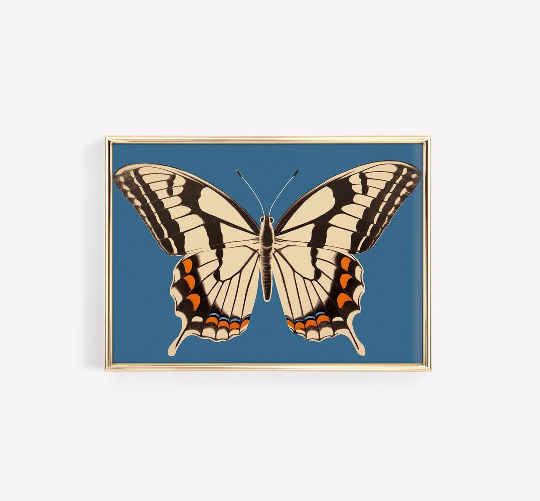 Blue Butterfly Art, Vintage Butterfly Print, Blue Butterfly Print