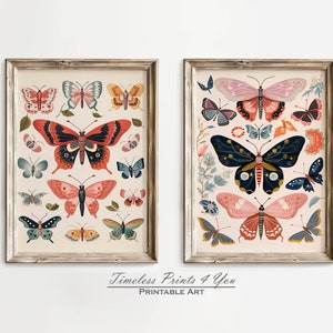 Boho Butterfly art, Butterfly set of 2, Floral Butterfly Art, Boho Butterfly Print, Butterfly Gallery Wall Art, Butterfly Art Nursery