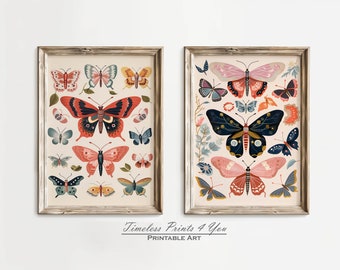 Boho Butterfly art, Butterfly set of 2, Floral Butterfly Art, Boho Butterfly Print, Butterfly Gallery Wall Art, Butterfly Art Nursery