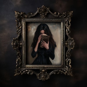 Dark Academia Library Wall Art, Dark Academia Woman Reading Bookish Wall Art Print, Dark Aesthetic Books Wall Art, Gothic Wall Art