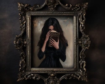 Dark Academia Library Wall Art, Dark Academia Woman Reading Bookish Wall Art Print, Dark Aesthetic Books Wall Art, Gothic Wall Art