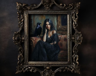 Gothic Princess Wall Art Print, Dark Academia Print, Spooky Decor, Dark Cottagecore, Gothic Home Decor, Victorian Wall Art, Raven Art Print