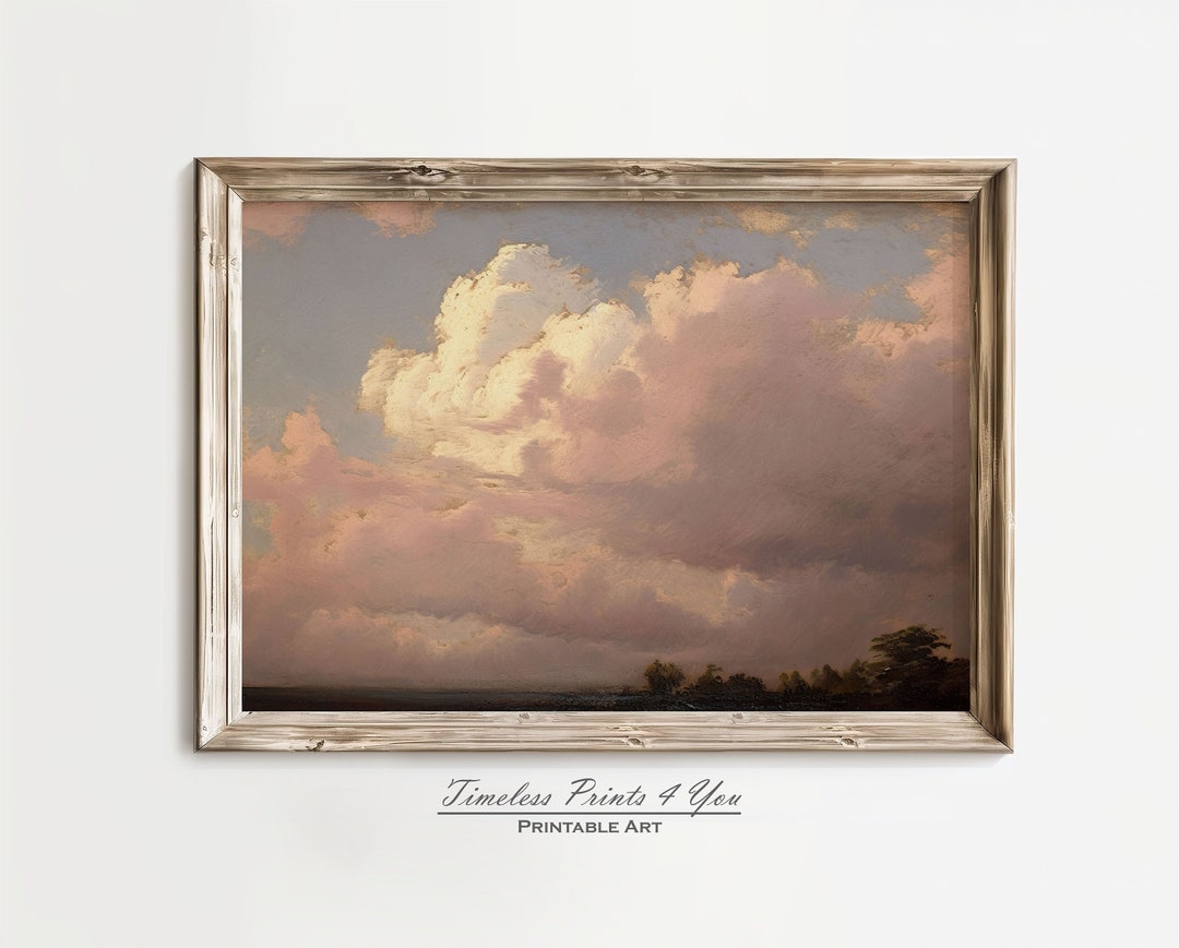 Clouds Vintage Print Pink Clouds Wall Art Vintage Clouds Etsy