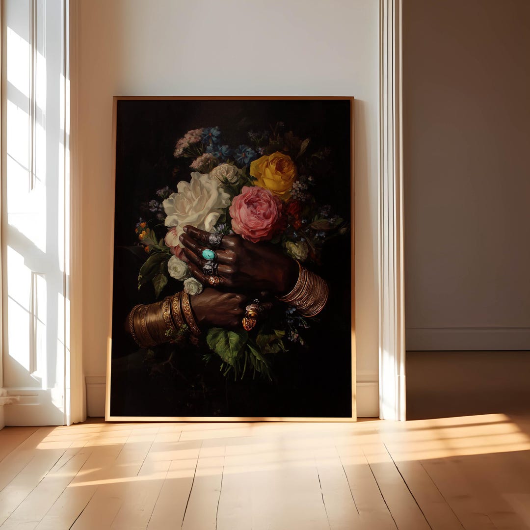 African American Woman Floral Art Print, Black Art Wall Decor (digital ...