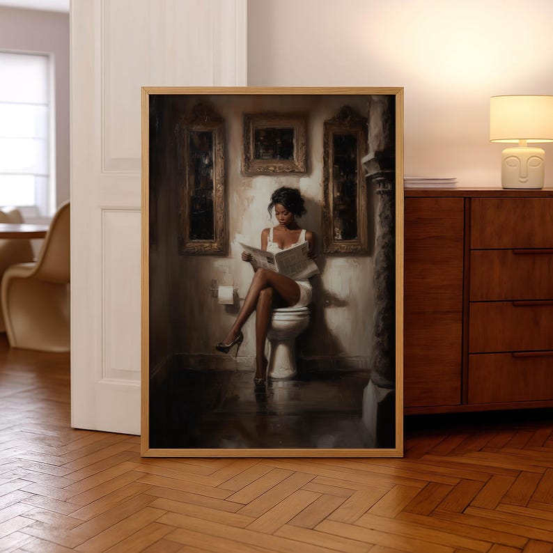 African American Poster, African American Wall Art For Bathroom, Black Woman Bathroom Art, Vintage Bathroom Art, Black Woman Reading image 4
