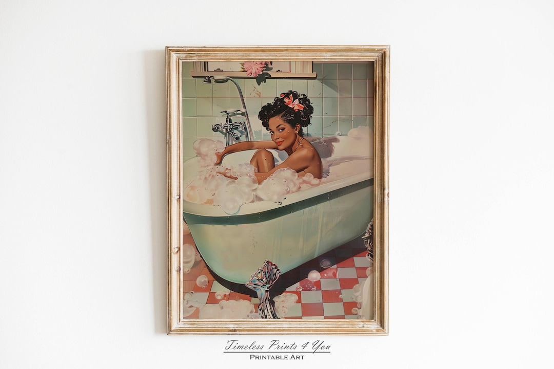 Black Girl in Bathroom Printable, Black Girl Bathroom Wall Art, African ...