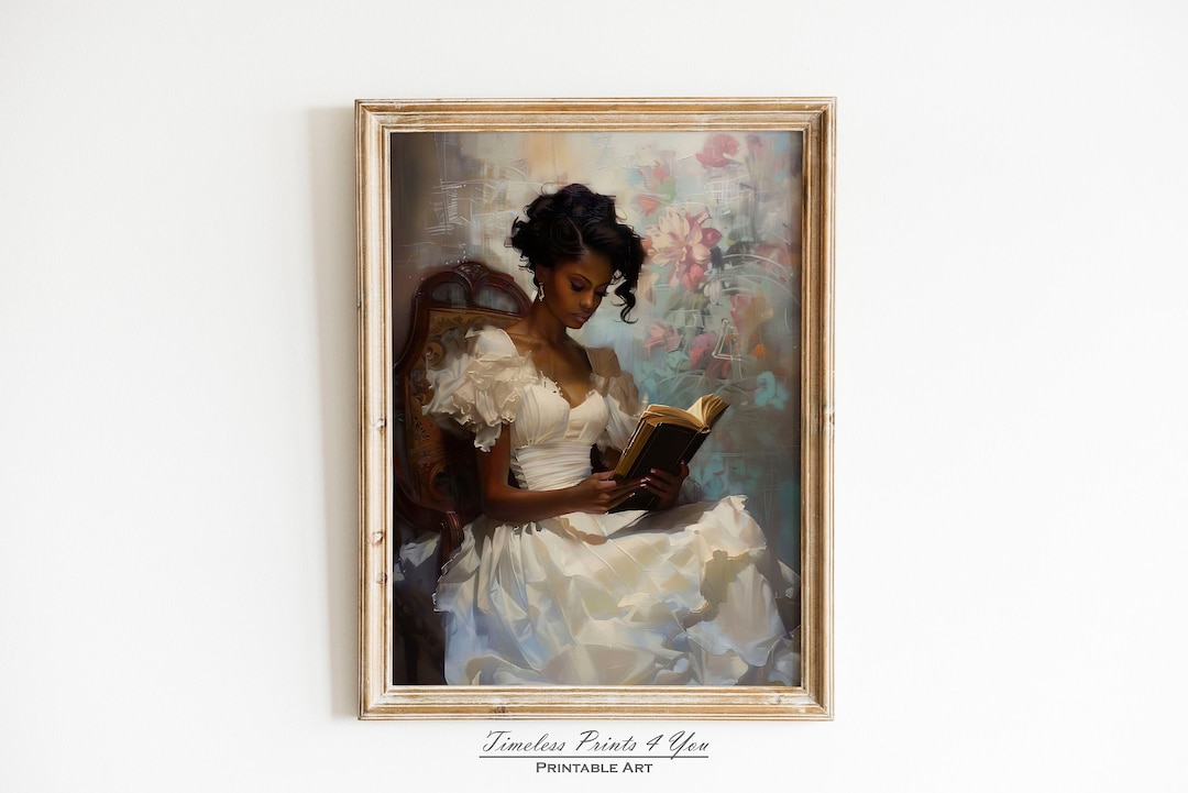 Black Woman Reading Art Print, African American Portrait (digital ...