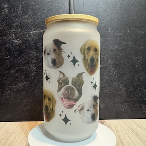 Custom Dog Photo Frosted Glass Can: Personalized Pet Gift