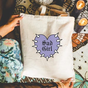 Sad Girl Canvas Tote Bag: Emo Goth Style