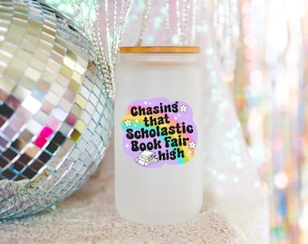Scholastic Book Fair Frosted Glass Can with Bamboo Lid
