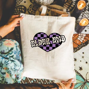 Elder Emo Canvas Tote Bag: Checkerboard Heart Design