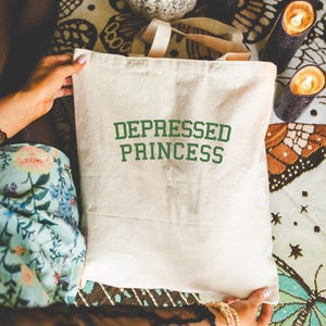 Depressed Princess Canvas Tote Bag: Emo Eco-Friendly Shopper (15&quot;x16&quot;)