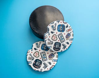 Rivals to Lovers Hockey Romance Ceramic Car Coasters: Book Lover Gift, Set of 2
