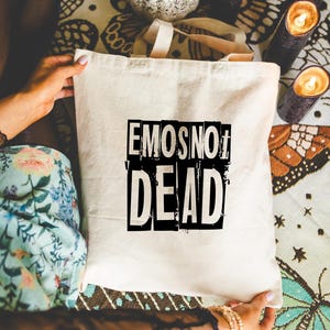 Emo&#39;s Not Dead Bag | 15&quot;x16&quot; Canvas Tote Bag | Emo Tote Bag | Eco Friendly Tote Bag