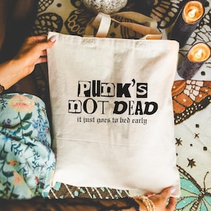 Punk&#39;s Not Dead, It Just Goes To Bed Early Bag | 15&quot;x16&quot; Canvas Tote Bag | Emo Tote Bag | Eco Friendly Tote Bag