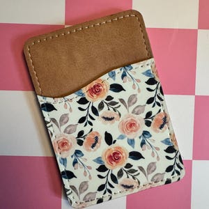 Cartera adhesiva para teléfono con diseño floral de rosas color melocotón / Cartera adhesiva para tarjetas de teléfono celular / Cartera que se adhiere a su teléfono celular