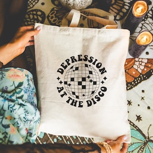 Depression at the Disco Tote Bag | 15&quot;x16&quot; Canvas Tote Bag | Emo Tote Bag | Eco Friendly Tote Bag | Seasonal Depression Tote Bag