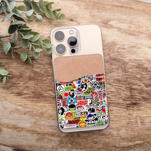 Monedero adhesivo para teléfono con diseño de música punk / Monedero adhesivo para tarjetas para teléfono móvil / Monedero que se adhiere a tu teléfono móvil