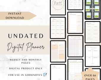 Digital Monthly Yearly Planner Undated | Goodnotes Planner | iPad Planner | Meal Planner