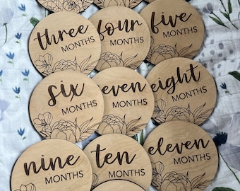 Set of 13 Baby Milestone Rounds | Peony Newborn Photo Prop | Baby Monthly Photo Props