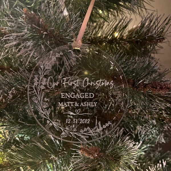 Personalized Christmas Ornament for Newly Engaged Couple | Acrylic Ornament | Engagement Gift