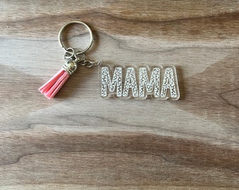 Mama Leopard Print Keychain with Tassels | Custom Keychain | Acrylic Keychain | Mother's Day Gift