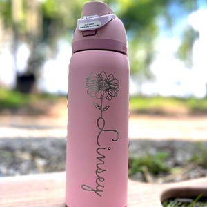 Personalisierte gravierte Owala-Tasse mit Geburtsblume & Name | Individuelles Tumbler Geschenk | Blumenwasserflasche | Geburtstagsgeschenk für Sie | Brautjungfer