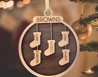 Personalized Family Name Stocking Ornament | Personalized Ornament with Family and Pets
