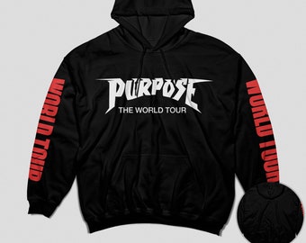 Justin Bieber Purpose Tour - The World Tour Other Logo Unisex Heavy Blend Hooded Sweatshirt Hoodie Hoody Kanye West Yeezy Merch (BLACK)