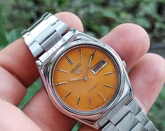 ヴィンテージ セイコー 5 自動巻き腕時計 - 1980年代 オレンジ文字盤