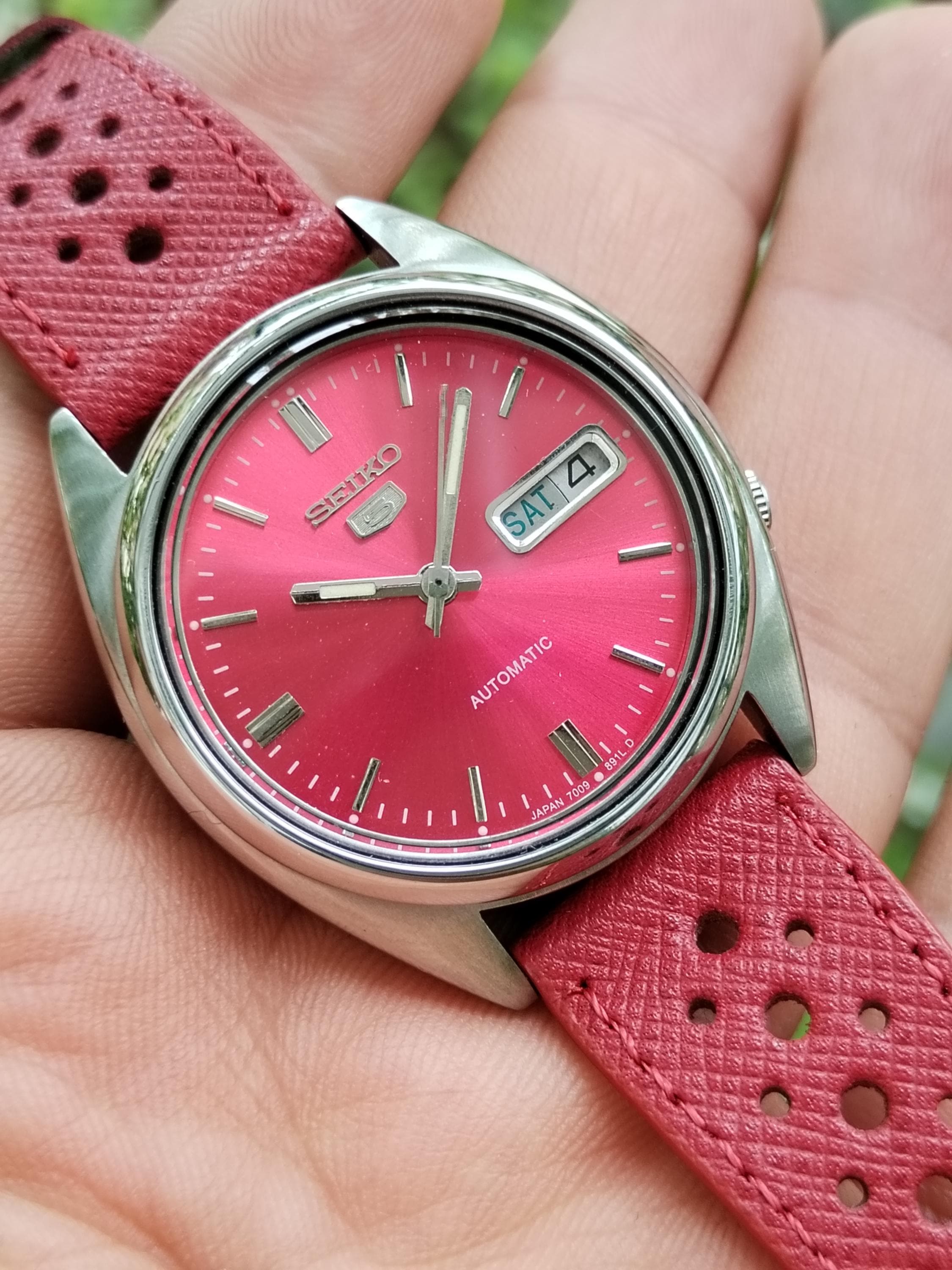 デッドストック　セイコー　5 サーモンピンク　Vintage seiko 5 Seiko 5 Pink Dial - Etsy