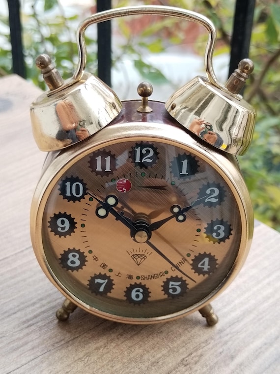 Vintage Shanghai Wind-up Alarm Clock – Brass & Bakelite, Made in