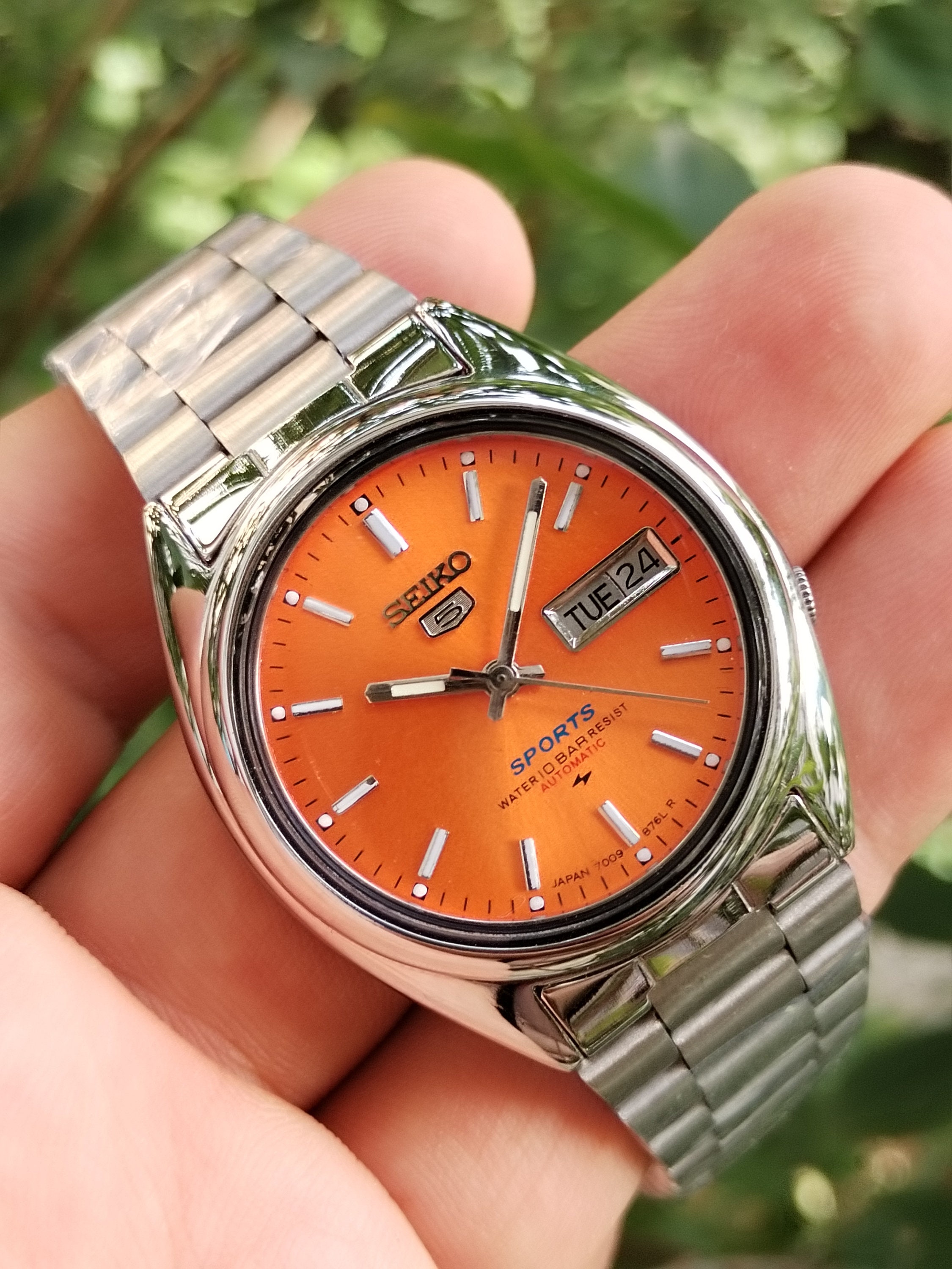 ヴィンテージ セイコー 5 自動巻き腕時計 - 1980年代 オレンジ文字盤