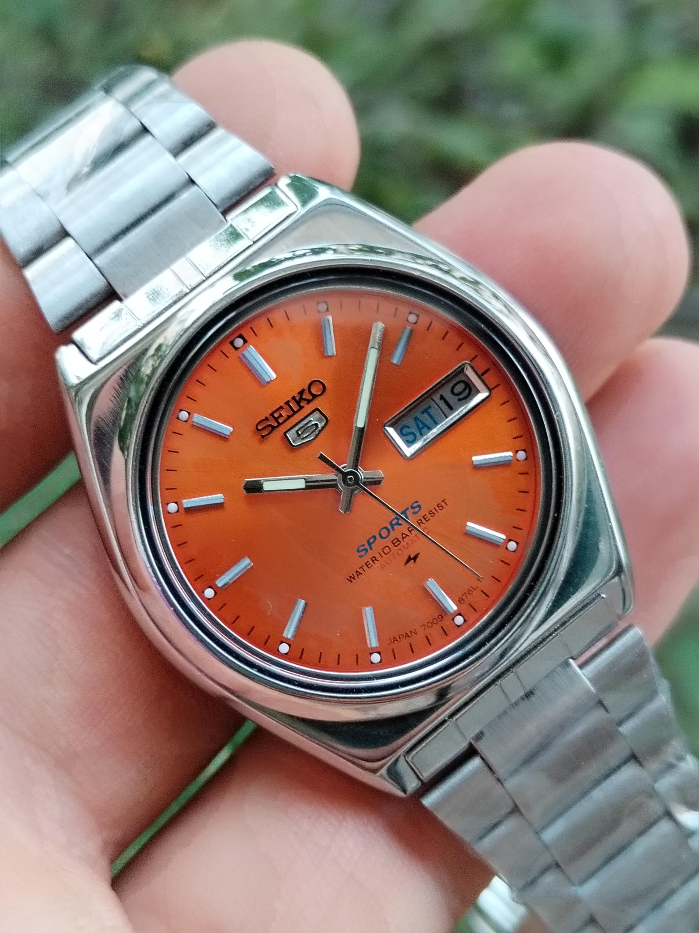 Vintage Seiko S Wave Silver Orange Face Automatic Women\'s Watch Working Vintage Refurbished Seiko 5 Automatic Watch - 1980s Orange  main image 4