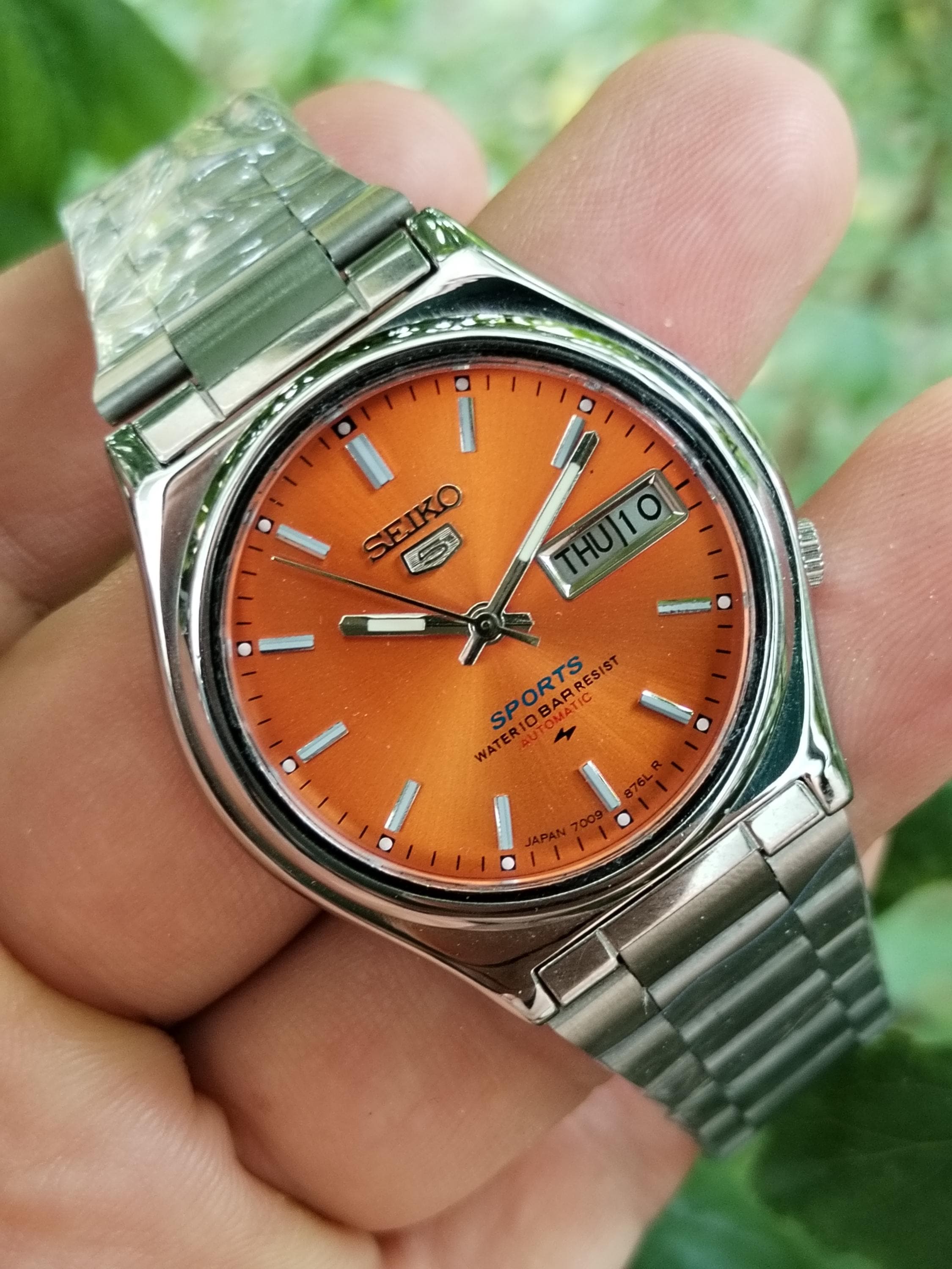 Vintage Refurbished Seiko 5 Automatic Watch - 1980s Orange