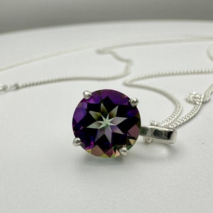 MYSTIC TOPAZ PENDANT 8mm Round Hand Set in Sterling Silver Vintage Inspired Scroll Pendant With or Without Solid Sterling Silver Chain