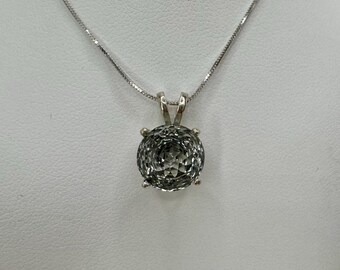 NATURAL PRASIOLITE PENDANT 10mm Round, Hand Set in Sterling Silver Setting; With or Without Solid Sterling Silver Chain