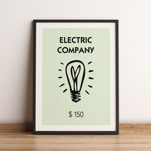 Monopoly Electric Company Digital Download: Retro Printable Art Prints for Home Decor