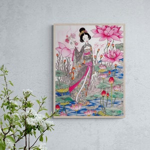 Japanese Geisha Art, Geisha Wall Art Printable, Instant Download, Japanese Women Canvas Art, Maiko Art, Ukiyo-E Print, Geisha Painting