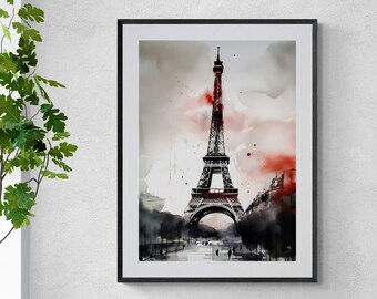 Eiffel Tower Paris Watercolor Painting Printable Wall Art, Paris Print, Watercolor Paris Painting Large Wall Art Watercolor Instant Download