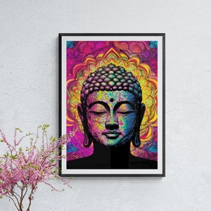 Portrait de Bouddha abstrait art mural imprimable téléchargement immédiat - affiche de mandala zen, art mural spirituel pour décoration de studio de yoga, art mural chakra