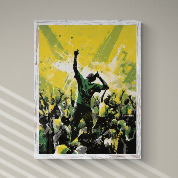 Brazilian Party Painting Printable Wall Art, Brazilian Pop Culture Poster, Green Yellow Brazil Print Digital Download, Reggae Music Wall Art