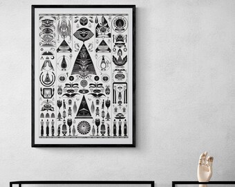 Egyptian Hieroglyphics Illustration | Wall Art Poster | Wall Art Printables | Instant Download | Hieroglyphic Pattern | Anunnaki Print