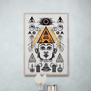 Ancient Aliens Illustration | Printable Home Decor | Instant Download | Hieroglyphic Wall Art | Lost Civilization Poster | Bold Lines Art