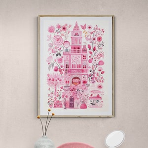 Preppy Pink Boho Printable Wall Art, Instant Download - Girly Maximalist Decor, Feminine Wall Art, Preppy Castle Print, Pink Girl Gift