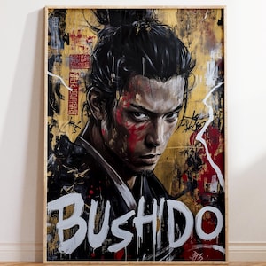 Bushido Code Pop Art Poster Print, Digital Download Printable Wall Art, Trendy Gift for Martial Artist, Japanese Culture inspired Home Decor