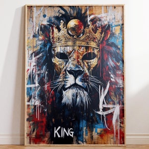 Regal Lion With Crown Abstract Graffiti Art for Contemporary