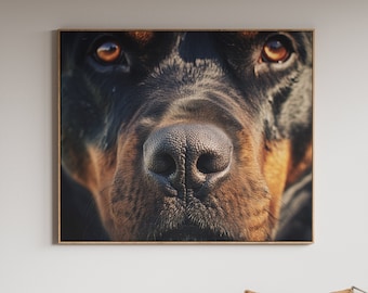 Cartel majestuoso de Rottweiler, arte de pared imprimible, descarga instantánea, impresión de arte digital fotorrealista, regalo del propietario de Rottweiler, decoración de amante de los perros